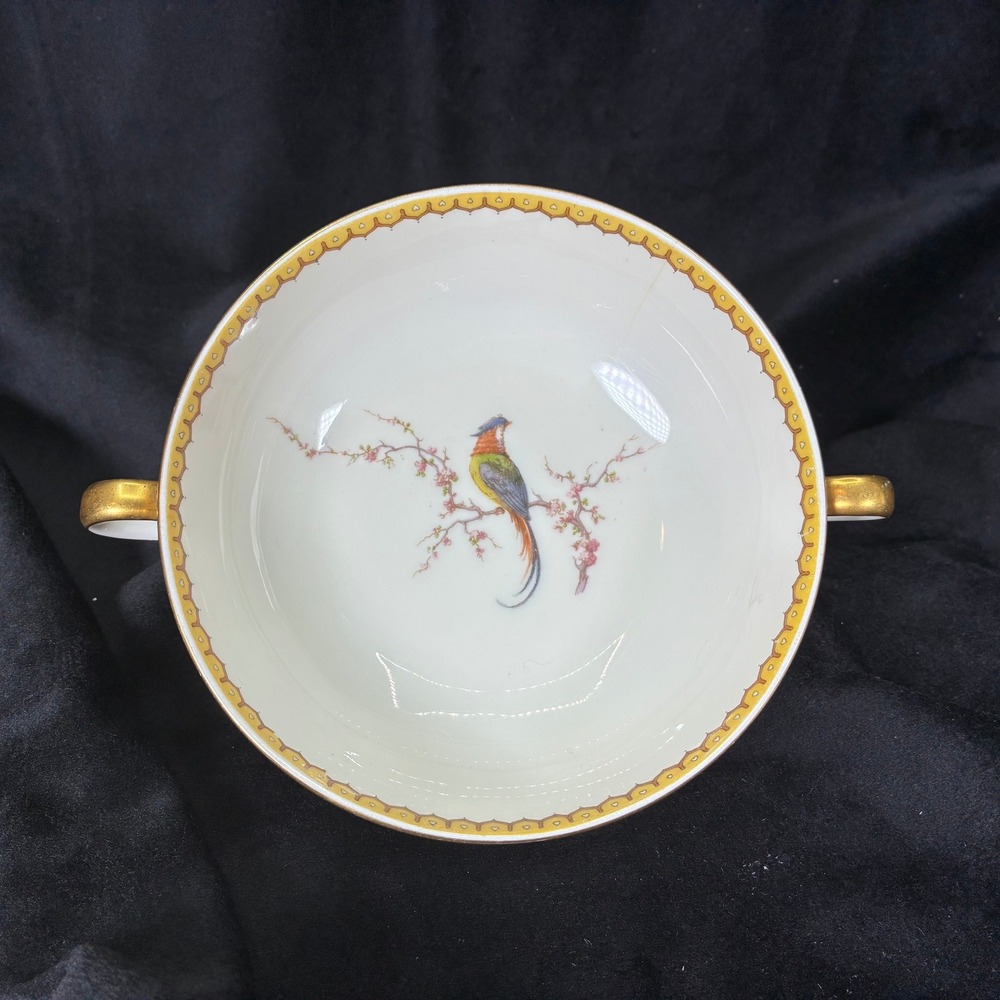 Theodore Haviland Limoges France Blois Bird of Paradise Bouillon Soup Bowl Gold